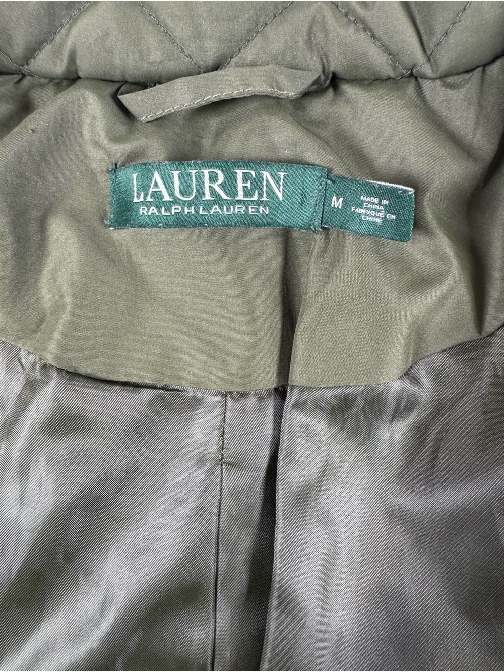 Ralph Lauren Quilted Olive Green Puffer with Black Trim - Picture 3 of 11